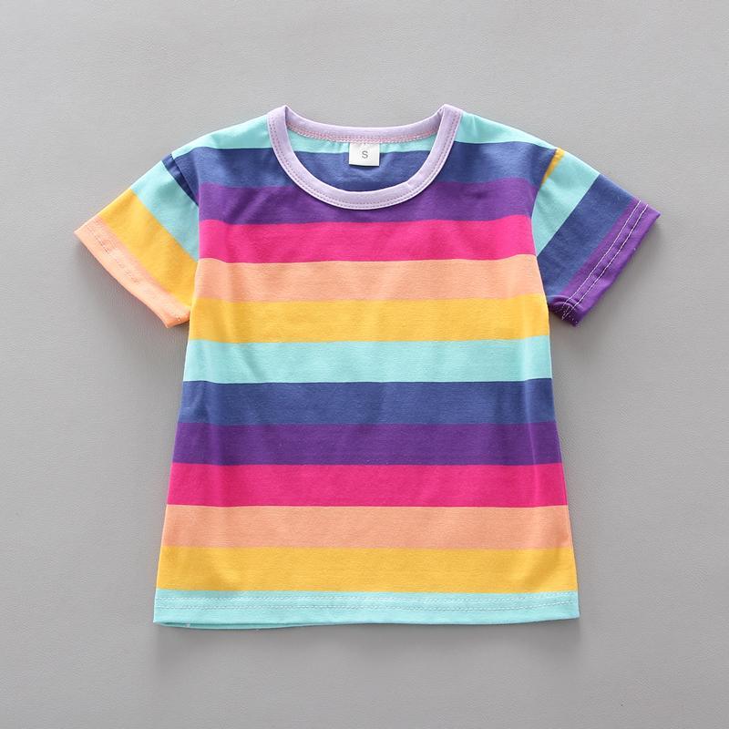 Toddler Girl Rainbow Striped T-shirt & Wing Decor Overalls Children's Clothing - PrettyKid