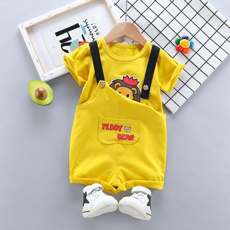 Toddler Boy Cartoon Lion Pattern T-Shirt & Overalls Children's Clothing - PrettyKid