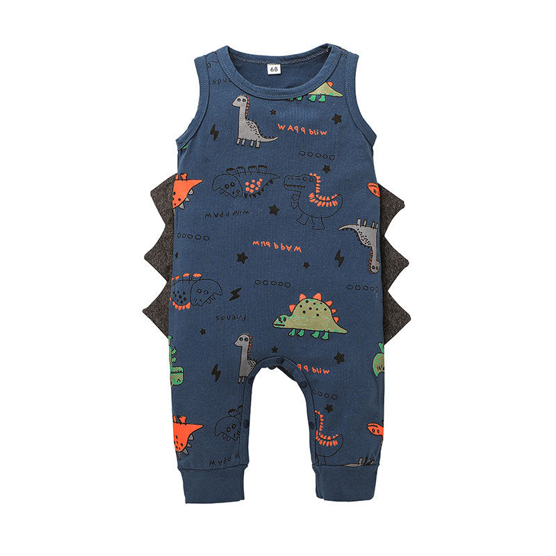Baby Boy Dinosaur Print Baby Boy Sleeveless Jumpsuit - PrettyKid