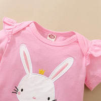 Baby Girl Rabbit Pattern Romper & Mesh Skirt & Bowknot Headband - PrettyKid