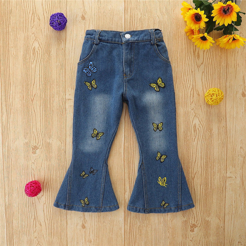 Butterfly Printing Wide Leg Pants Wholesale Toddler Girl Trousers - PrettyKid