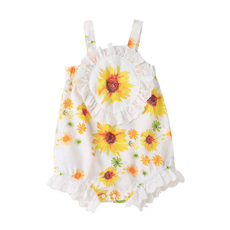 6-24M Baby Girls Flower Print Lace Cami Bodysuit Wholesale Baby Clothing - PrettyKid