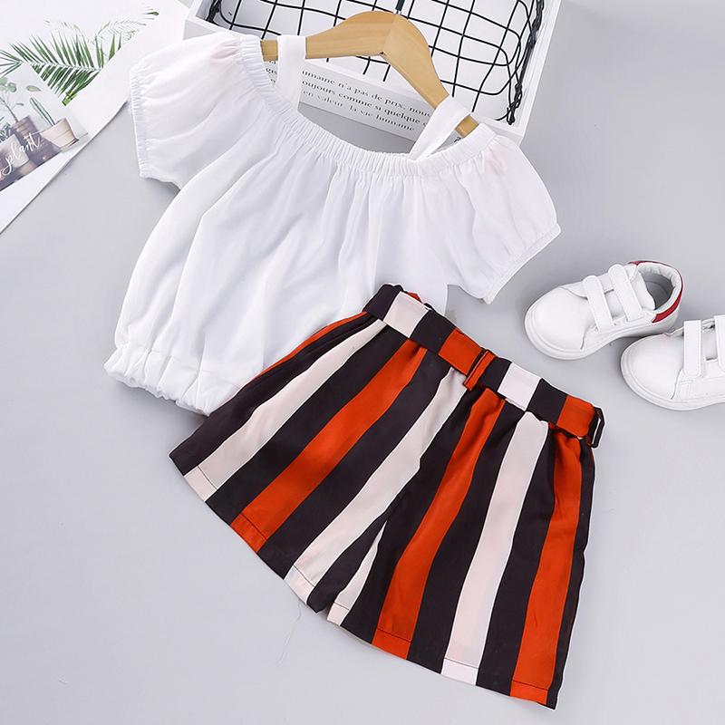 2-piece Sling T-shirt & Striped Shorts for Toddler Girl Wholesale Children's Clothing - PrettyKid