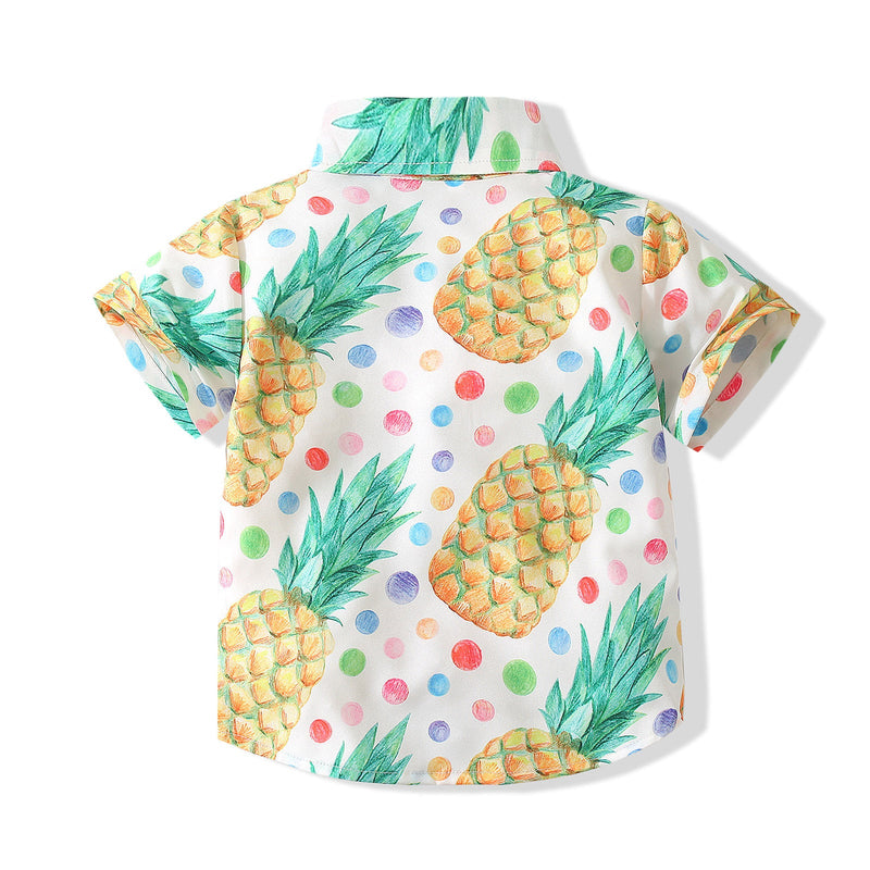 9months-5years Toddler Boy Beachwear Summer Boy Baby Lapel Short-Sleeved Shirt Pineapple Print Casual Holiday Style - PrettyKid
