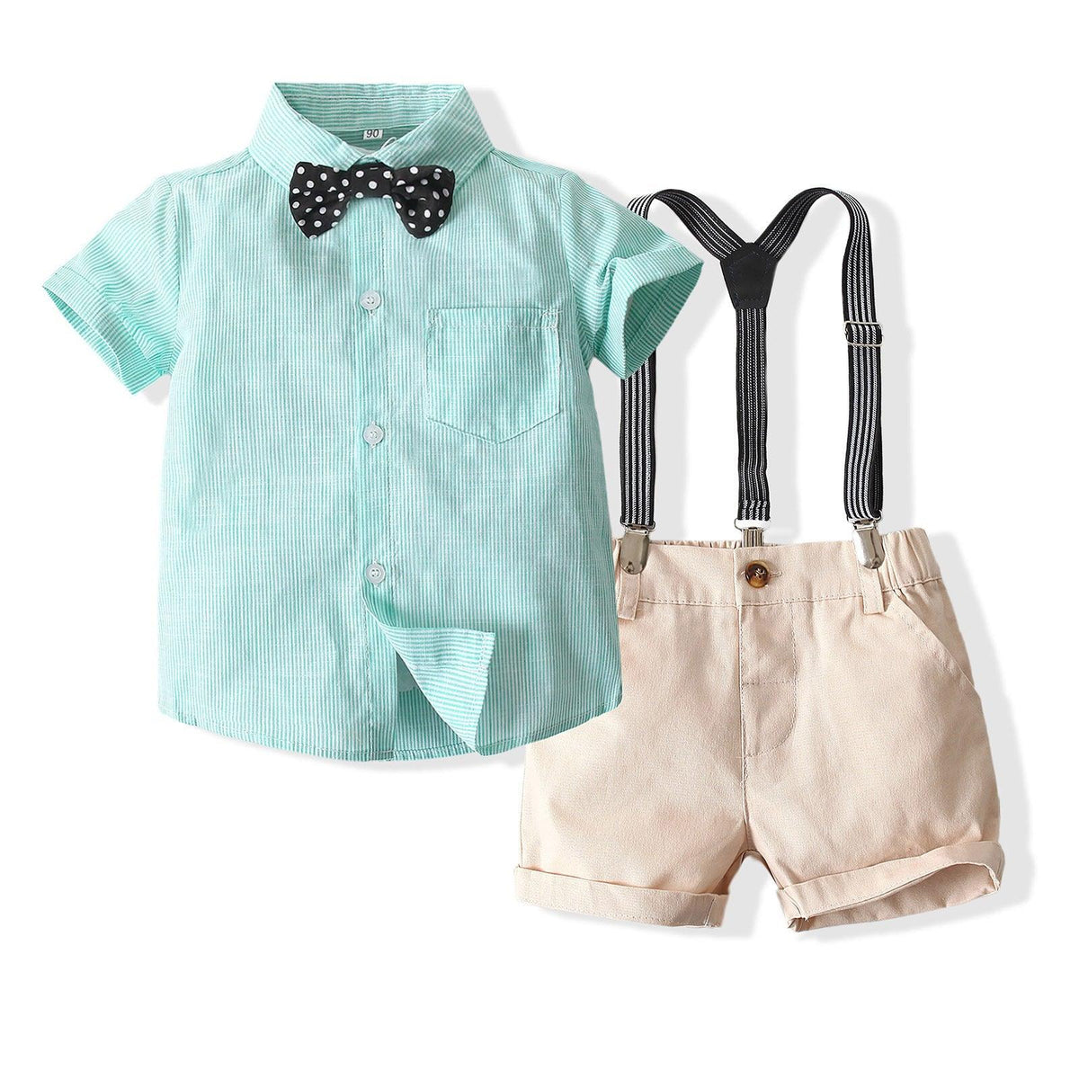 Baby Boys Suit Sets Striped Bowtie Shirts & Suspender Shorts Wholesale Baby Clothes In Bulk - PrettyKid