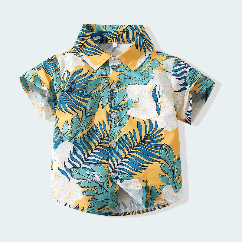 9M-4Y Little Boys Clothes Tropical Leaves Print Shirts Wholesale Boys Clothing - PrettyKid