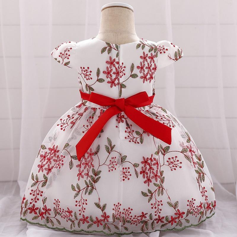 Baby Girl 3D Flower Decor Embroidered Floral Print Mesh Formal Dress - PrettyKid