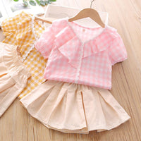 2-piece Plaid Ruffle T-shirt & Skirt for Toddler Girl - PrettyKid