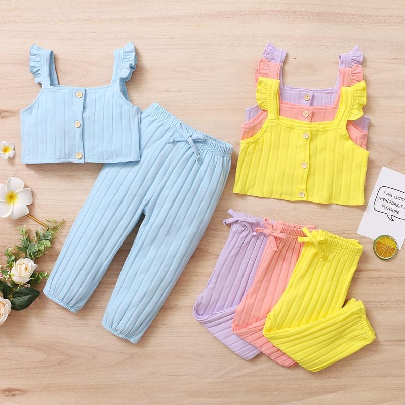 Toddler Girl 2pcs Solid Pattern Summer Suit Cami Top & Shorts - PrettyKid