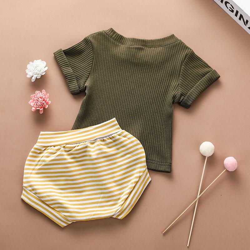 2-piece Solid Knit T-shirt & Striped Shorts for Baby - PrettyKid