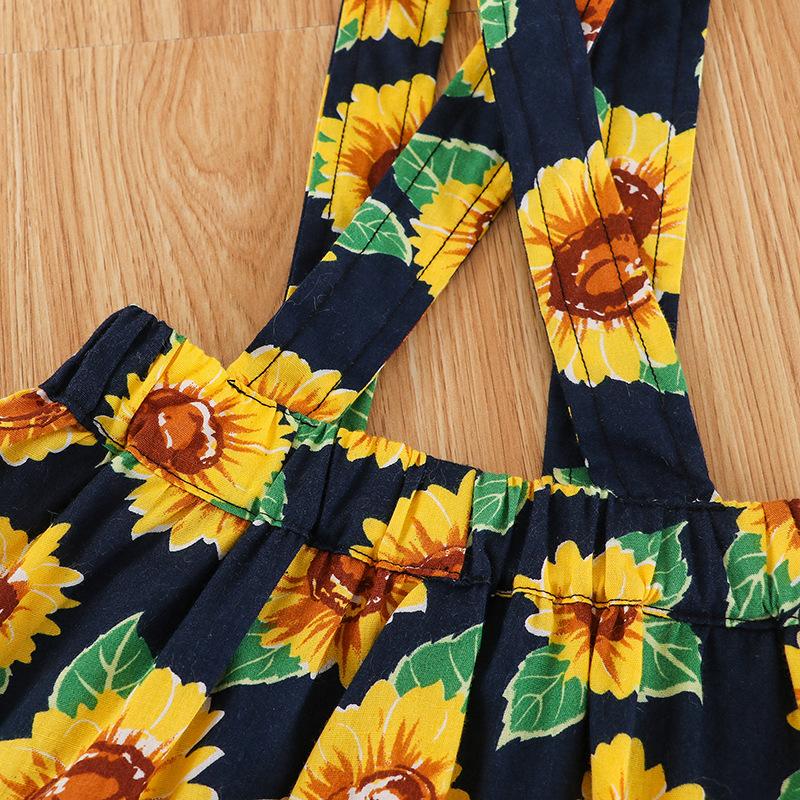Toddler Girl Sunflower Pattern Sleeveless Top & Suspender Skirt - PrettyKid