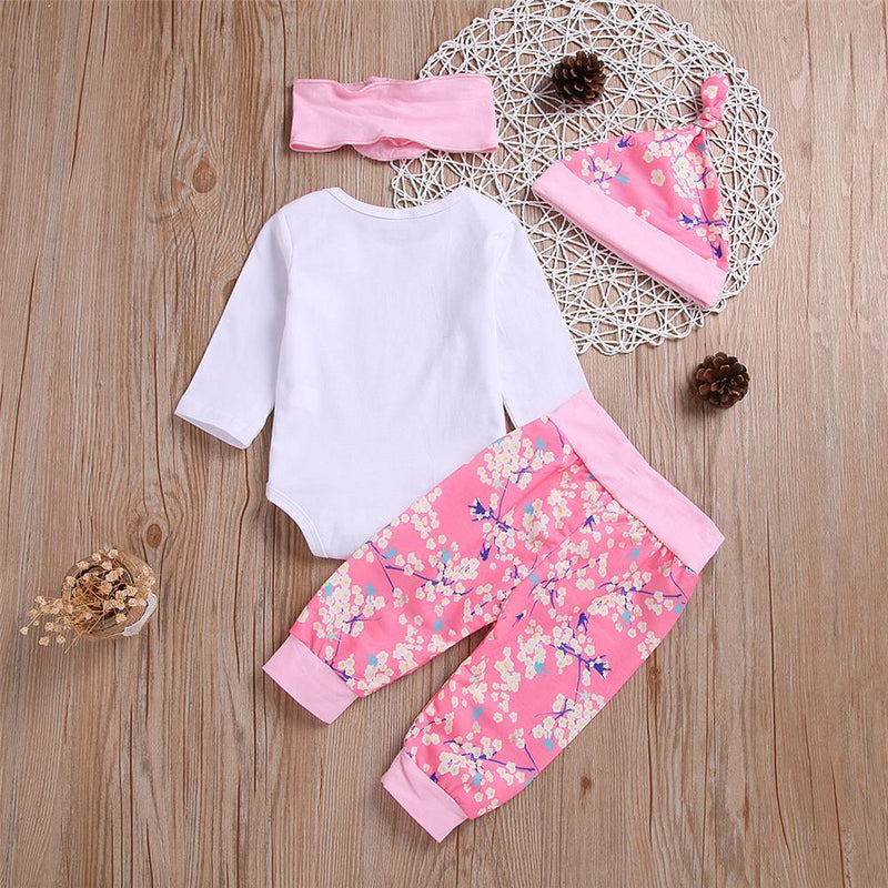 Baby Girls 4-Piece Long Sleeve Letter Print Romper Sets Wholesale Baby - PrettyKid