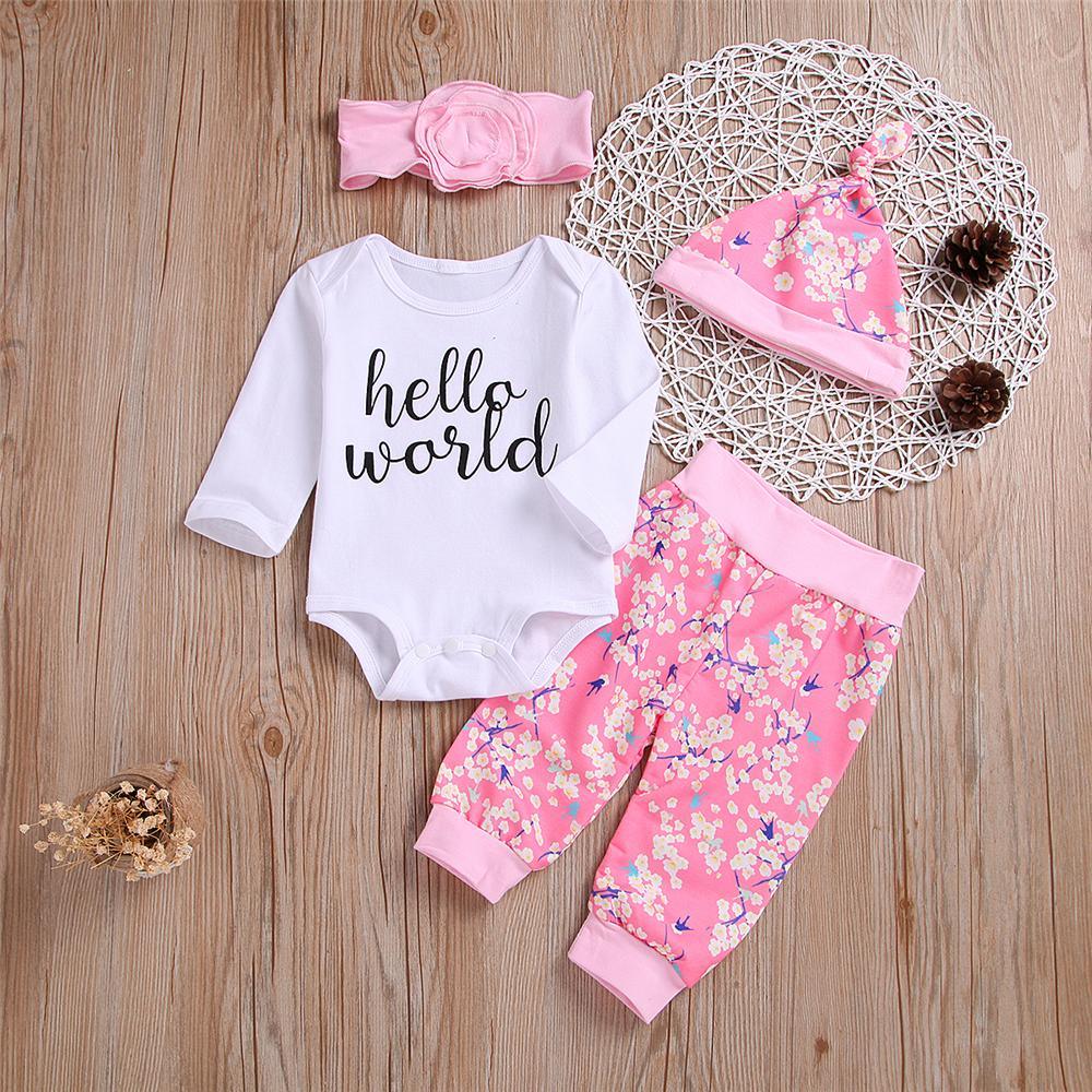 Baby Girls 4-Piece Long Sleeve Letter Print Romper Sets Wholesale Baby - PrettyKid