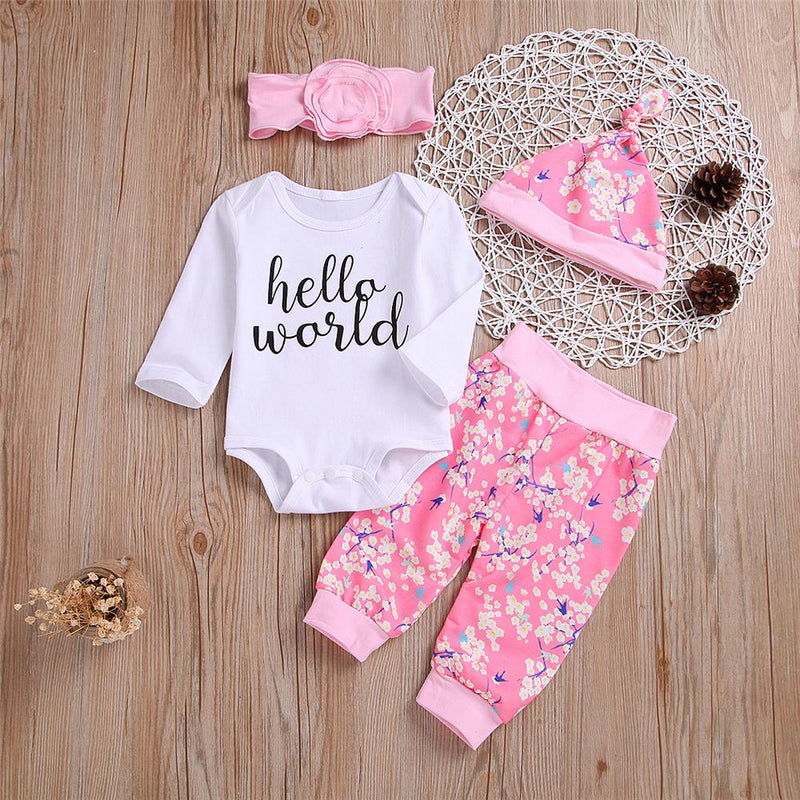 Baby Girls 4-Piece Long Sleeve Letter Print Romper Sets Wholesale Baby - PrettyKid