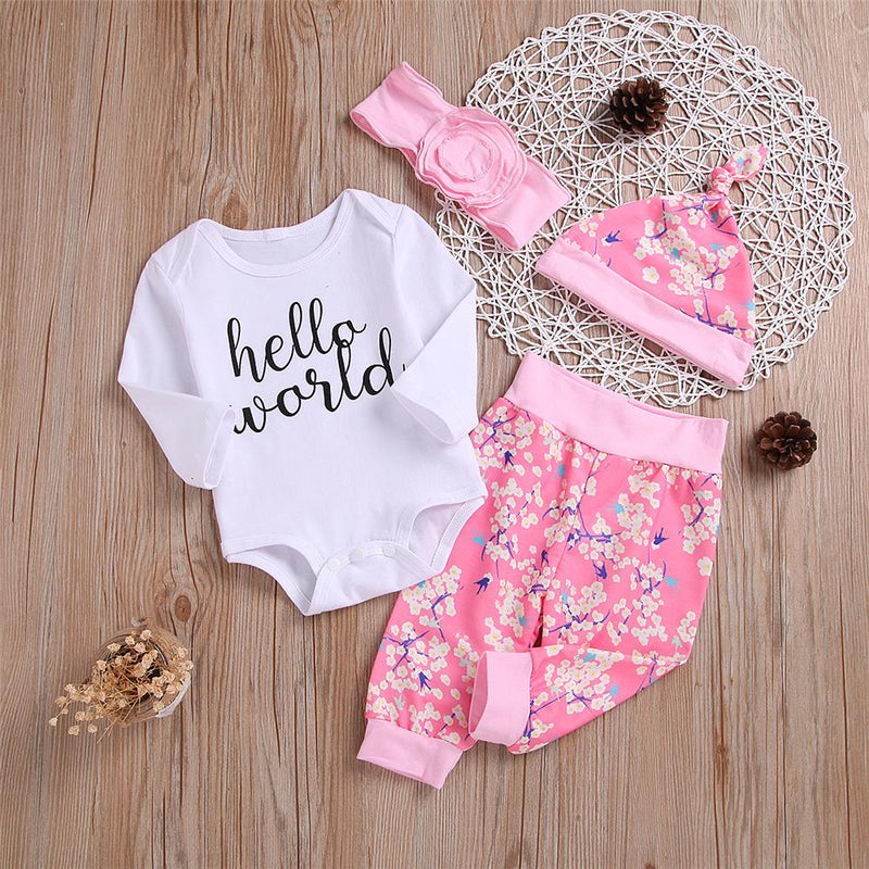 Baby Girls 4-Piece Long Sleeve Letter Print Romper Sets Wholesale Baby - PrettyKid