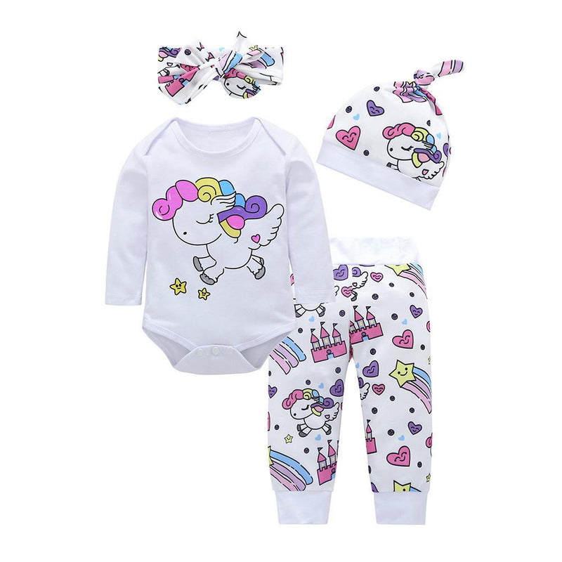 Baby Unisex 4-pcs Unicorn Romper & Pants Baby Clothing Warehouse - PrettyKid