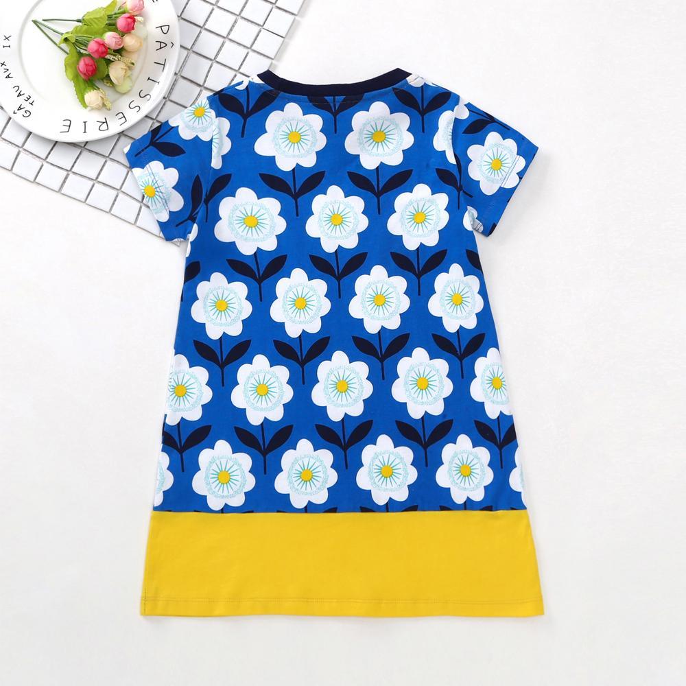 Girls Fashion Flower Print Splice Dress - PrettyKid