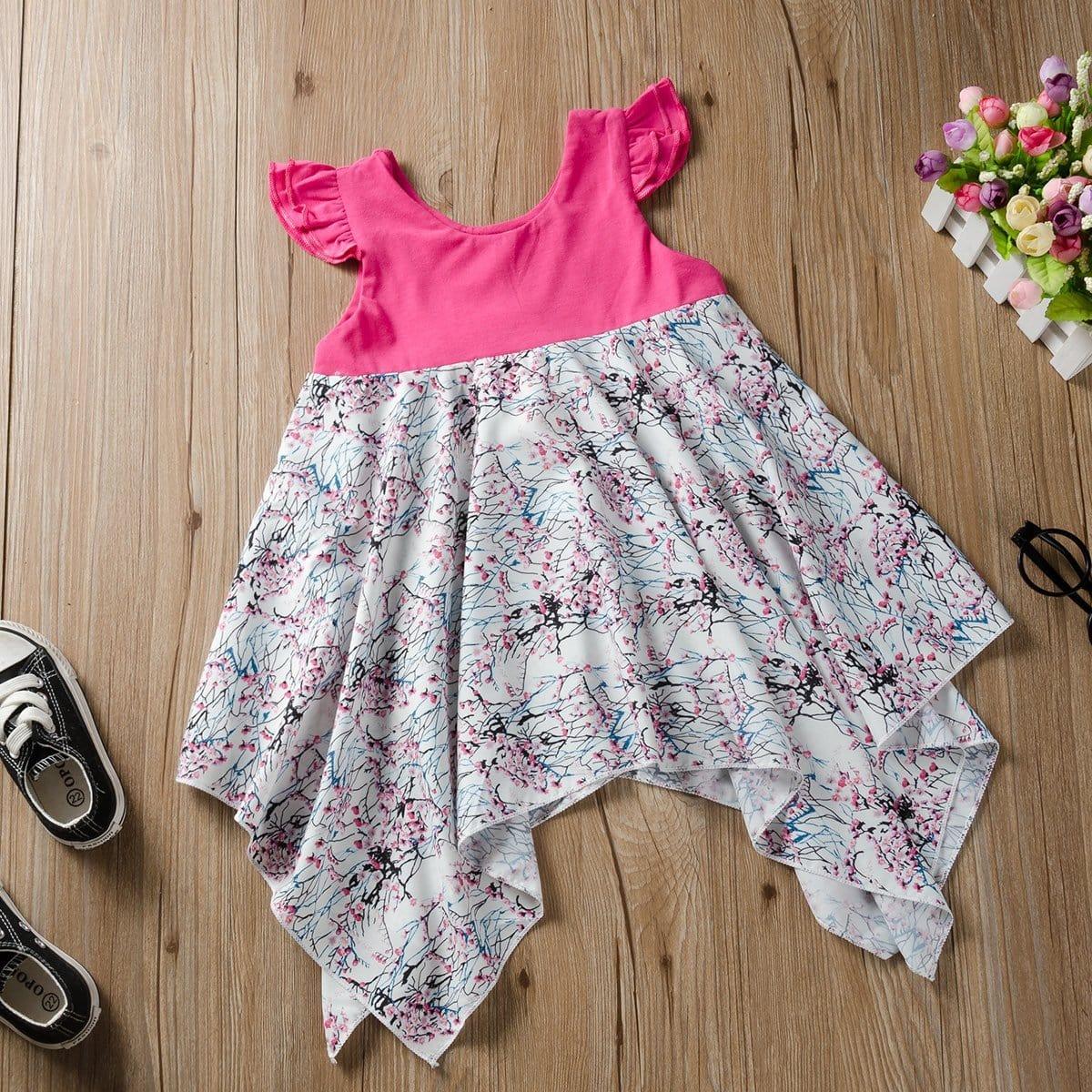 Fashionable Girls Plum Flower Irregular Tank Dress - PrettyKid