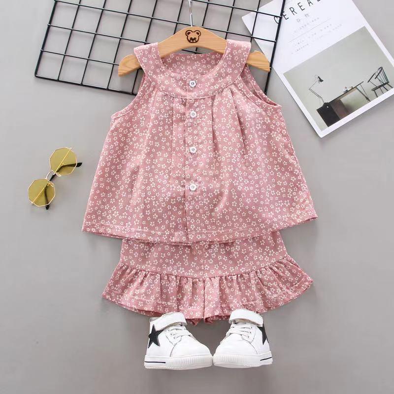 Toddler Girl Small Pattern Suspender Top & Shorts Wholesale Children's Clothing - PrettyKid