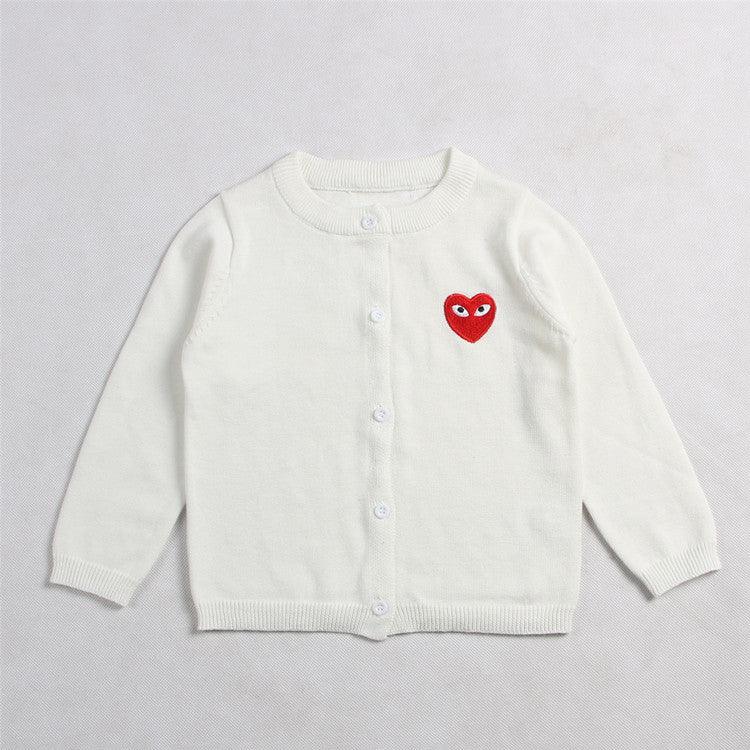 Toddler Kids Solid Color Love Embroidery Cardigan Cotton Thread Knitted Cardigan Coat - PrettyKid