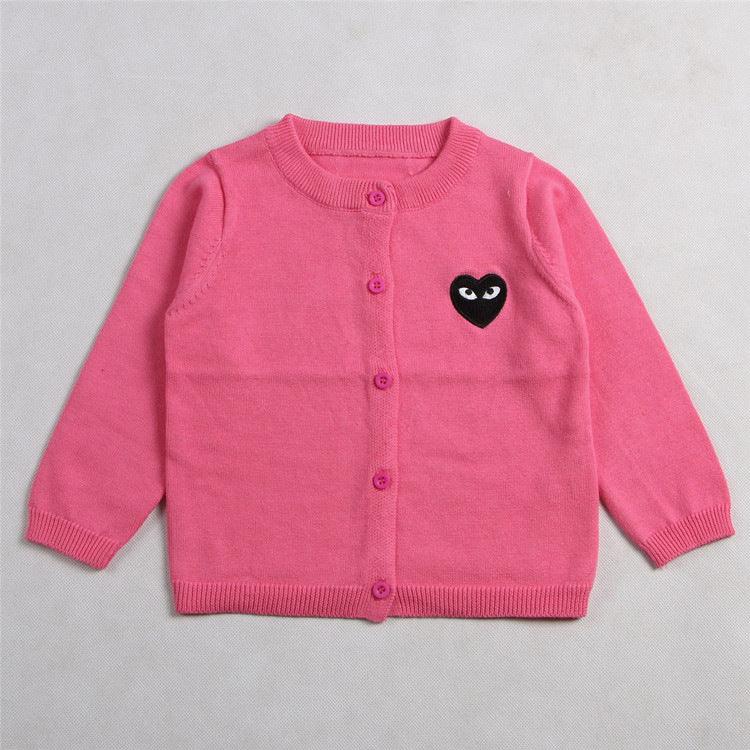 Toddler Kids Solid Color Love Embroidery Cardigan Cotton Thread Knitted Cardigan Coat - PrettyKid