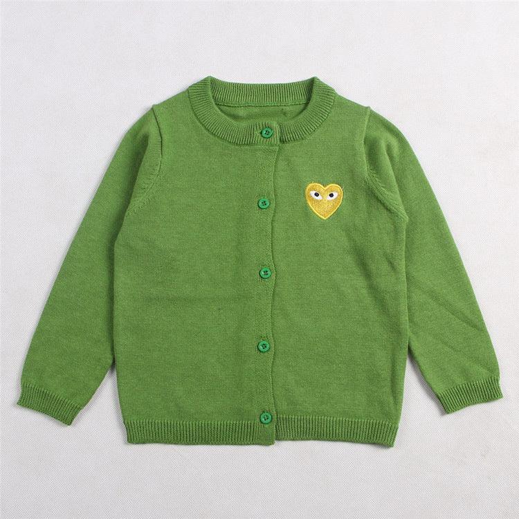 Toddler Kids Solid Color Love Embroidery Cardigan Cotton Thread Knitted Cardigan Coat - PrettyKid