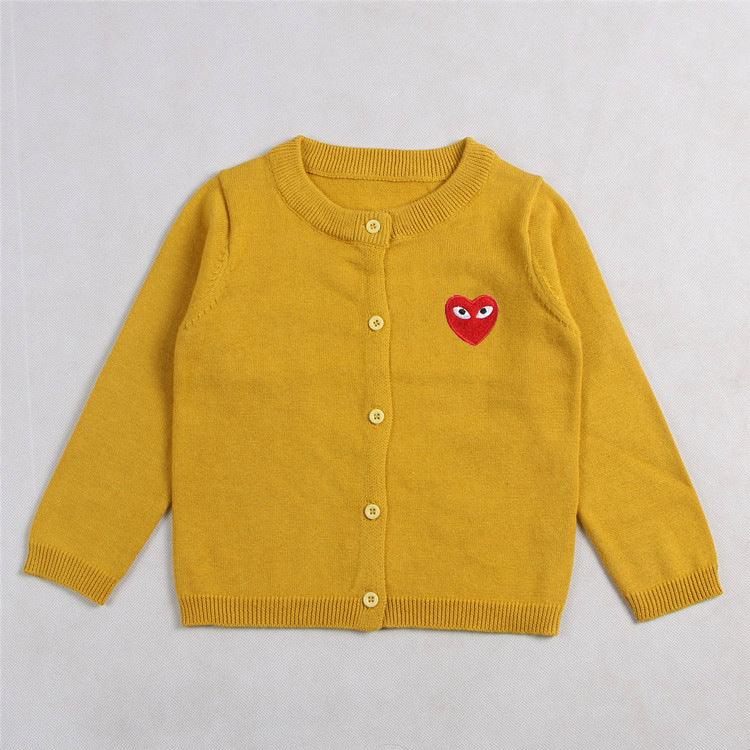 Toddler Kids Solid Color Love Embroidery Cardigan Cotton Thread Knitted Cardigan Coat - PrettyKid