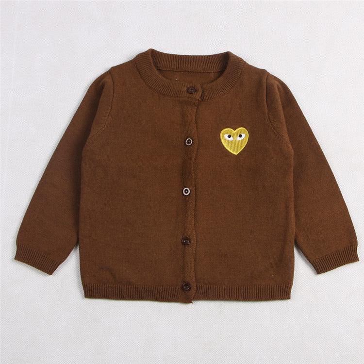 Toddler Kids Solid Color Love Embroidery Cardigan Cotton Thread Knitted Cardigan Coat - PrettyKid