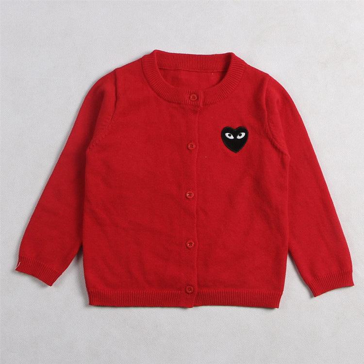 Toddler Kids Solid Color Love Embroidery Cardigan Cotton Thread Knitted Cardigan Coat - PrettyKid