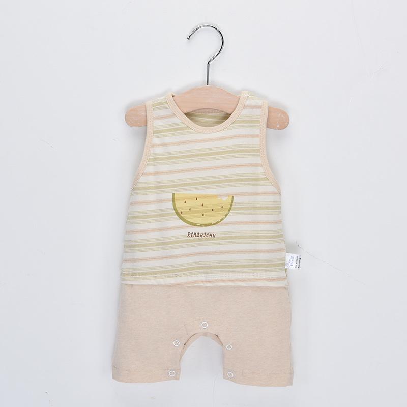 Baby Boy Watermelon Pattern Striped Sleeveless Bodysuit - PrettyKid