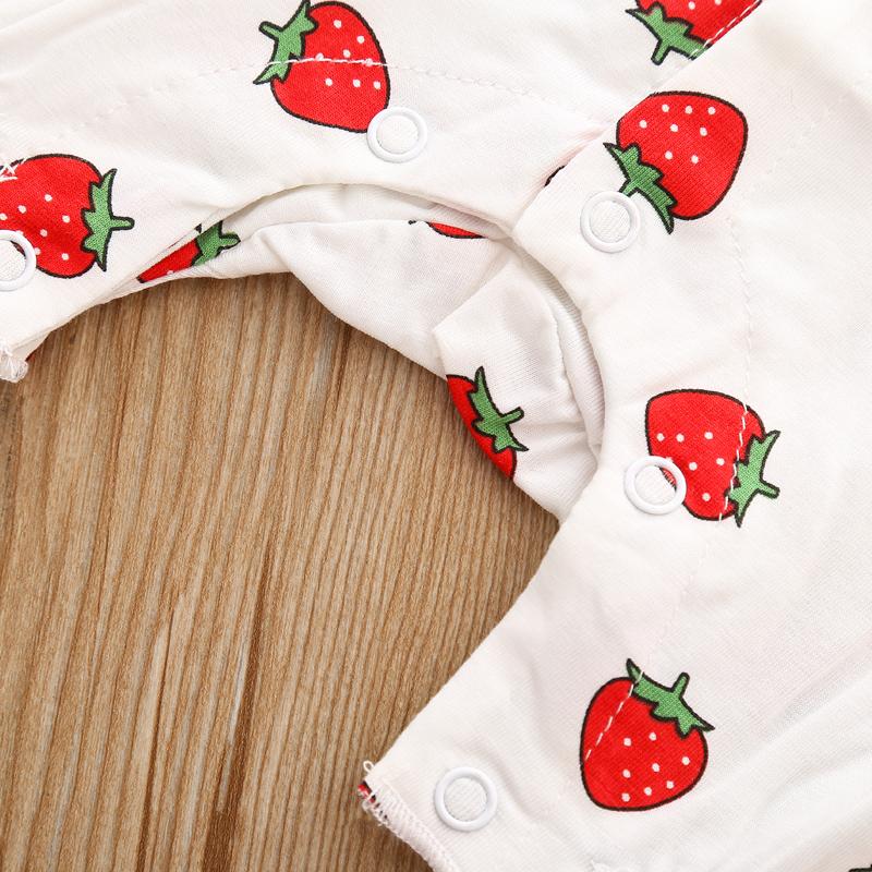 Baby Girl Hollow Petal Collar Strawberry Print Romper - PrettyKid