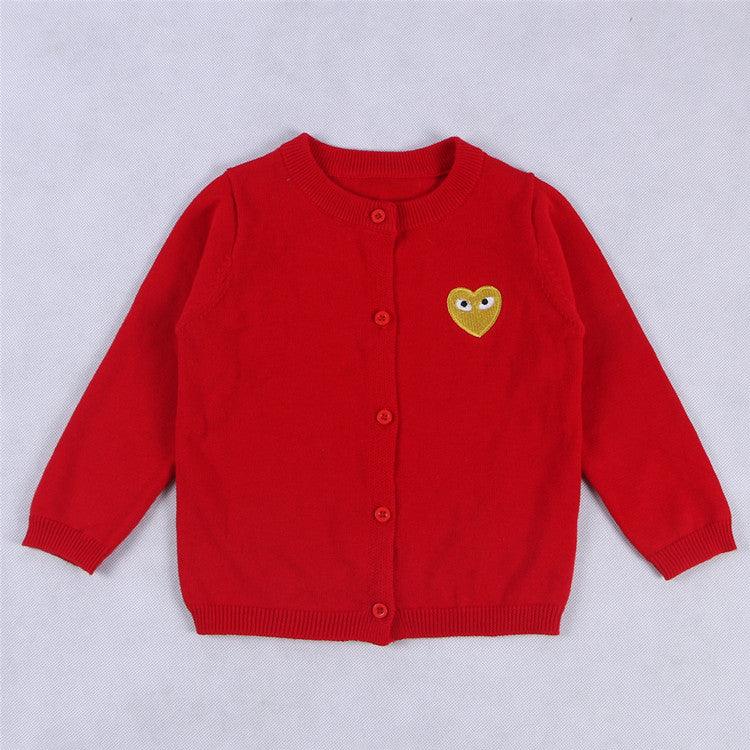 Toddler Kids Solid Color Love Embroidery Cardigan Cotton Thread Knitted Cardigan Coat - PrettyKid