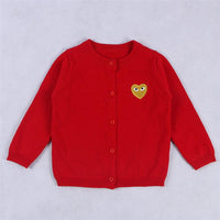 Toddler Kids Solid Color Love Embroidery Cardigan Cotton Thread Knitted Cardigan Coat - PrettyKid