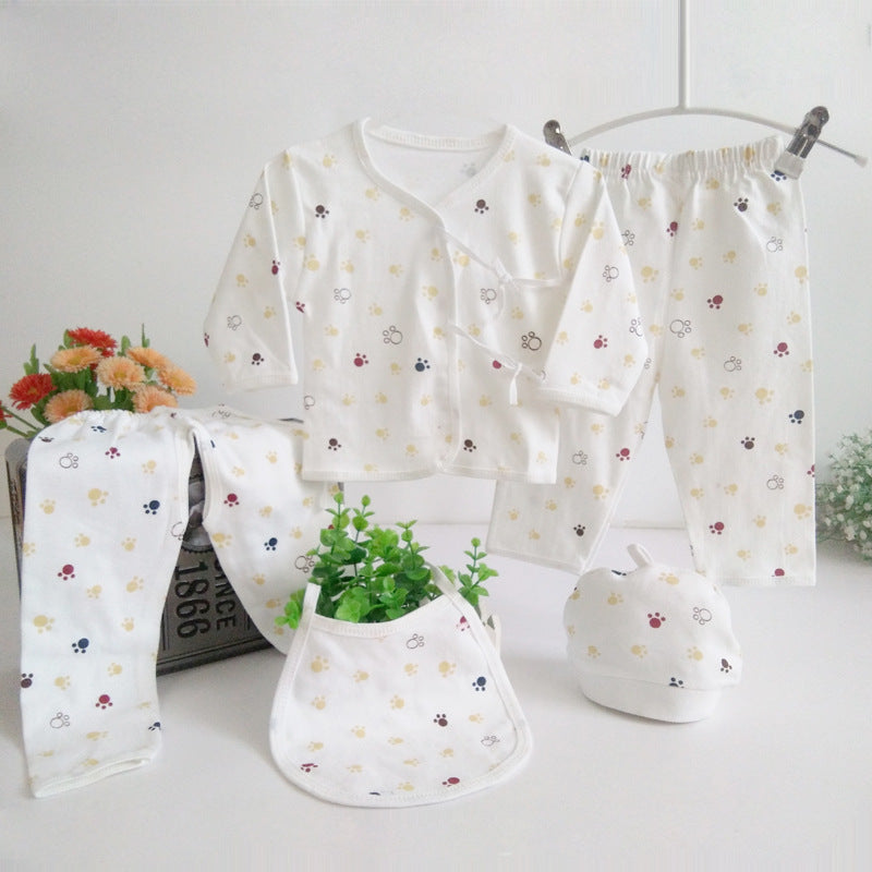 Spring and Autumn Newborn Pure Cotton Long Sleeve Five Piece Suit Gift Box - PrettyKid