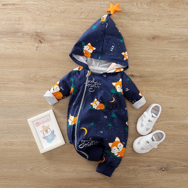 Fox Pattern Hooded Jumpsuitfor Baby Boy - PrettyKid