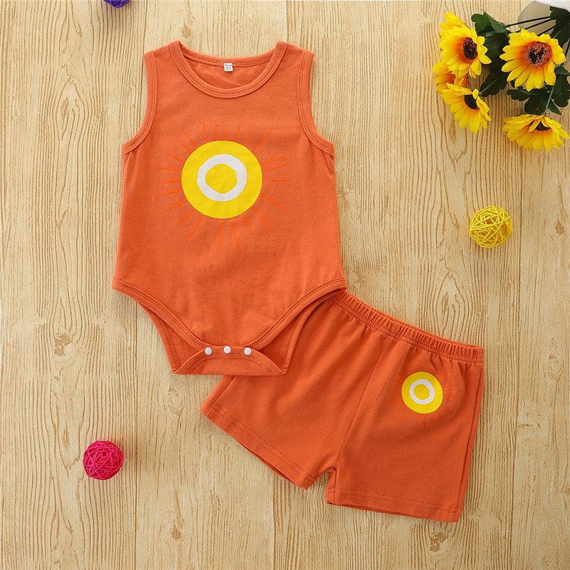 Baby Boy Sun Print Vest Bodysuit And Shorts Two Piece Baby Sets - PrettyKid