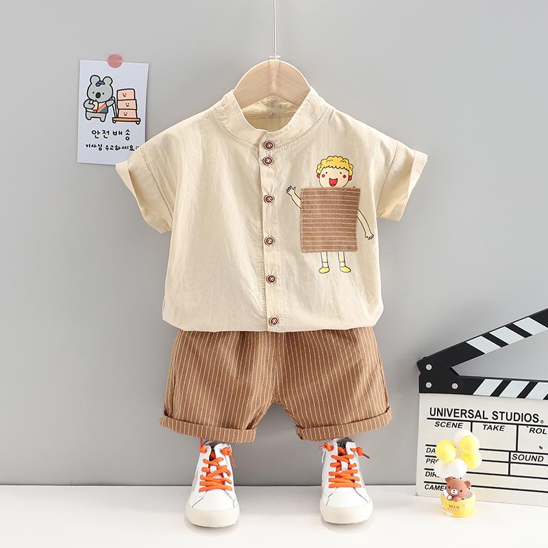 Toddler Boy Pocket T-shirt & Striped Shorts Wholesale Children's Clothing - PrettyKid