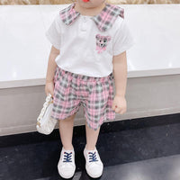 Toddler Girl Bear Pattern Plaid Suit - PrettyKid