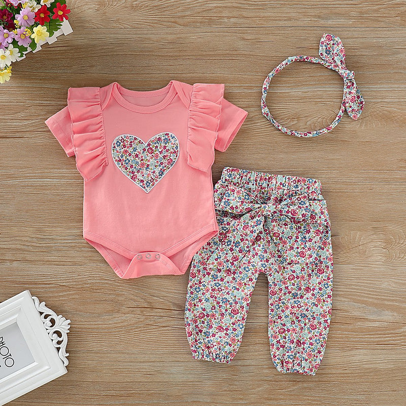 Loveheart T-shirts and Floral Pants For Baby Wholesale children's clothing - PrettyKid