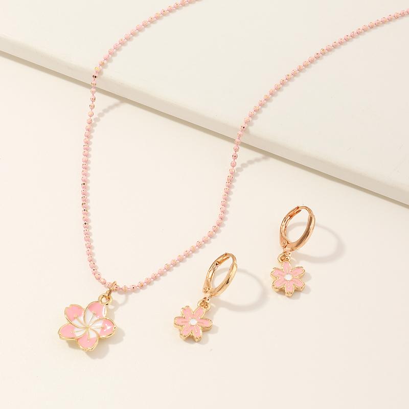 childrens plain tracksuits wholesale Girl 2pcs Floral Decor Stud Earrings & Necklace - PrettyKid