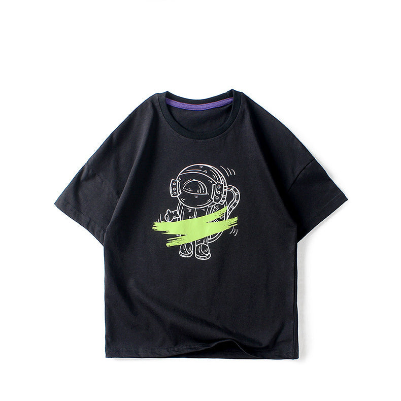 Boy Short-Sleeved Cartoon Astronaut T-Shirt Trendy Kids Wholesale Clothing - PrettyKid