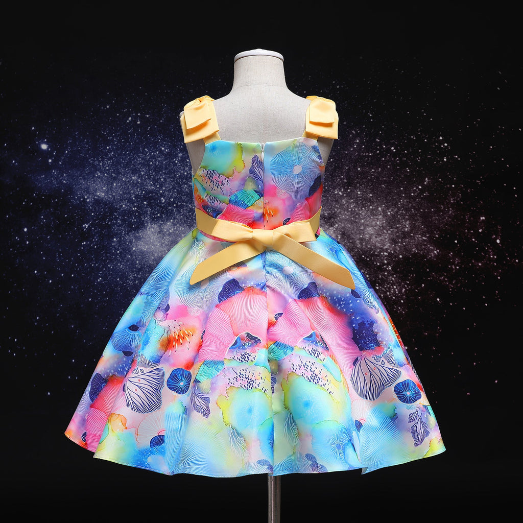 18months-9years Princess Dress For Girls Marine Print Bow-Paneled Belt Sleeveless Wholesale Girls Fashion Clothes - PrettyKid