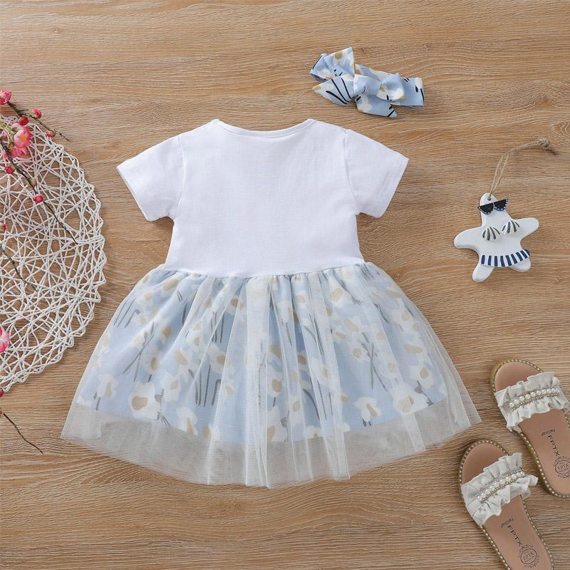 Baby Girl Bow Decor Tulle Hem Floral Dress & Headband - PrettyKid