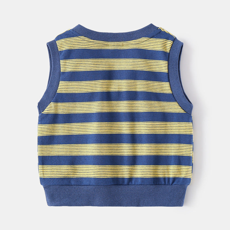 18months-6years Toddler Boy Spring Children's Clothing Wholesale 2022 New Boy Vest V-Neck Striped All-Match Vest Top Cover - PrettyKid