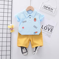 Grow Boy Star Pattern Polo Shirt & Solid Color Shorts - PrettyKid