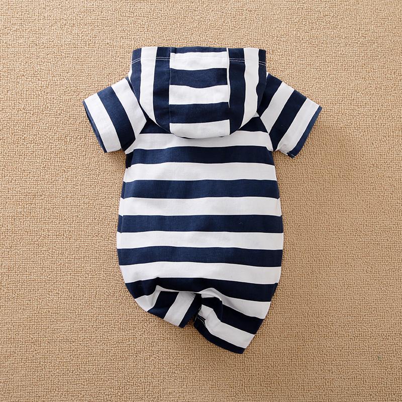 Baby Steamship Pattern Striped Hooded Jumpsuit - PrettyKid