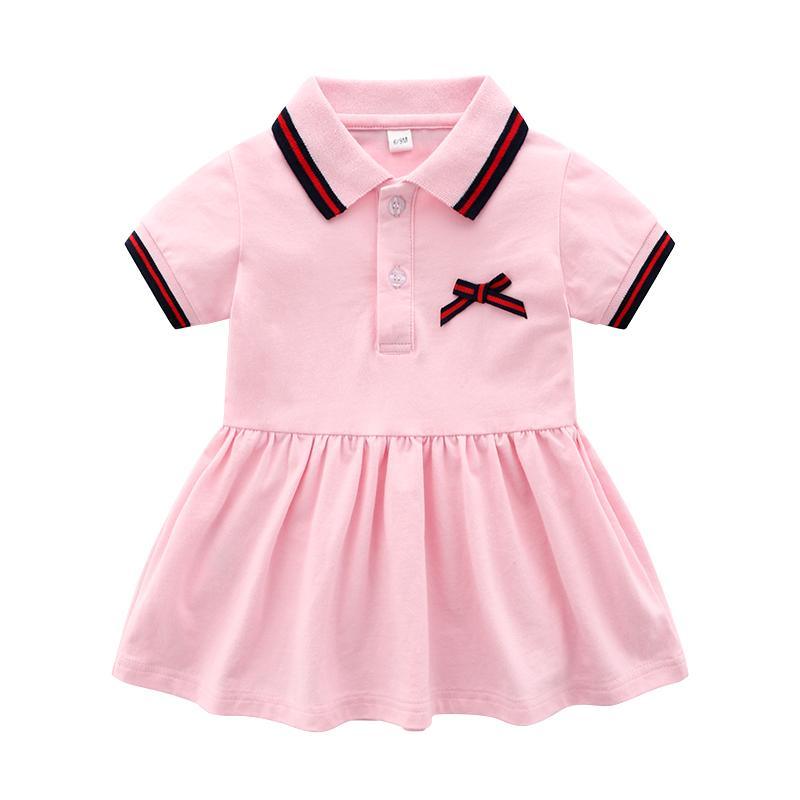 Cute Stripe Solid Short-sleeve Dress - PrettyKid