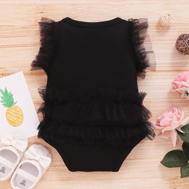 Pretty Letter Lace Ruffled-sleeve Bodysuit with Cute Bowknot - PrettyKid