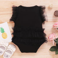 Pretty Letter Lace Ruffled-sleeve Bodysuit with Cute Bowknot - PrettyKid