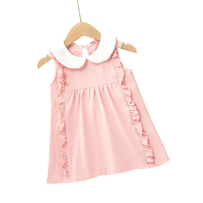 Baby Girl Ruffle Trim Peter Pan Collar Sleeveless Dress - PrettyKid